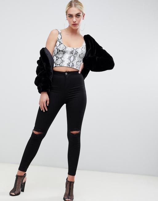 ASOS DESIGN - Rivington jeggings med revner på knæene i ren sort, 4 af 4