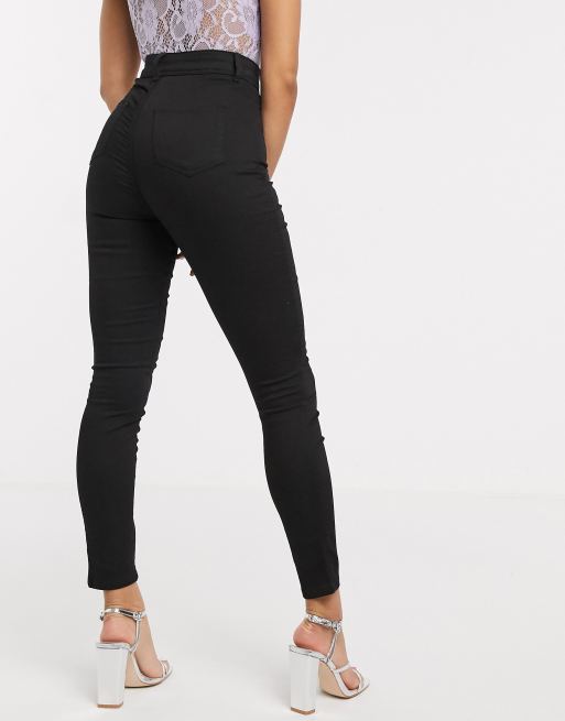 ASOS Petite ASOS DESIGN Petite Rivington high waisted stretch powerhold  denim jeggings in black coated - ShopStyle