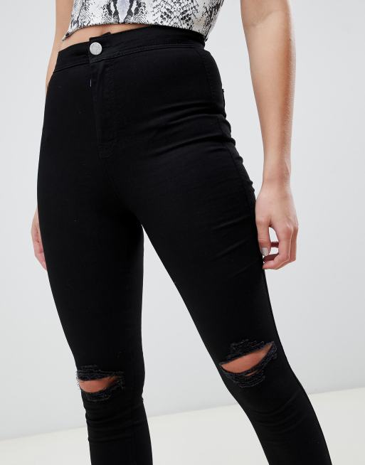 ASOS DESIGN rivington jeggings with frayed knee rip detail in clean black ASOS