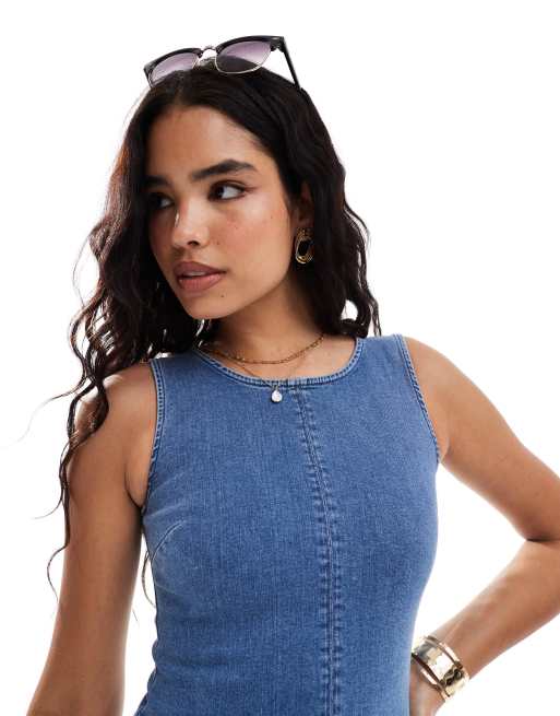 ASOS DESIGN - Ærmeløs blå minikjole i denim med sømdetaljer, 2 af 4