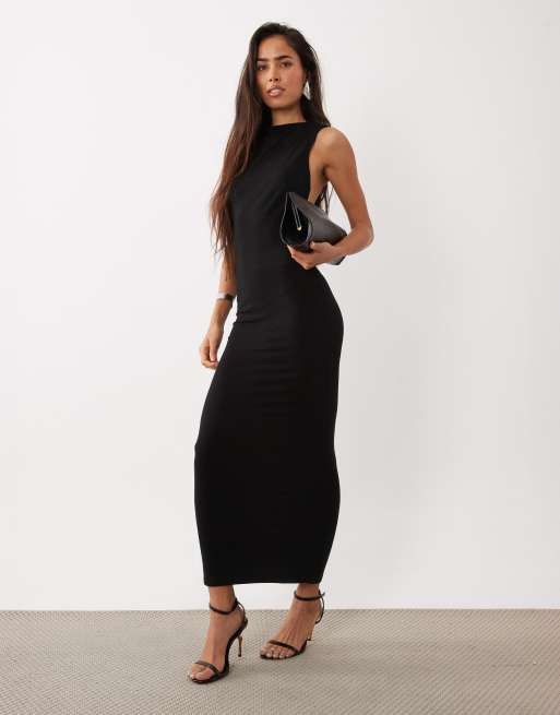 ASOS DESIGN ærmeløs maxikjole med høj hals og snoet rygdetalje i sort, 2 af 4