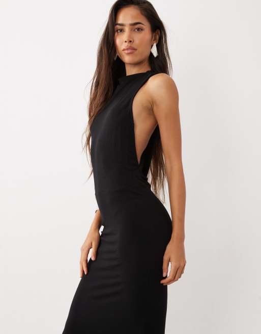 ASOS DESIGN ærmeløs maxikjole med høj hals og snoet rygdetalje i sort, 3 af 4