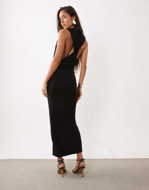 ASOS DESIGN ærmeløs maxikjole med høj hals og snoet rygdetalje i sort, 4 af 4