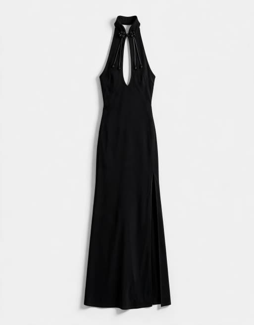 ASOS DESIGN ærmeløs maxikjole med mandarin-krave og pyntet lukning i sort, 5 af 7