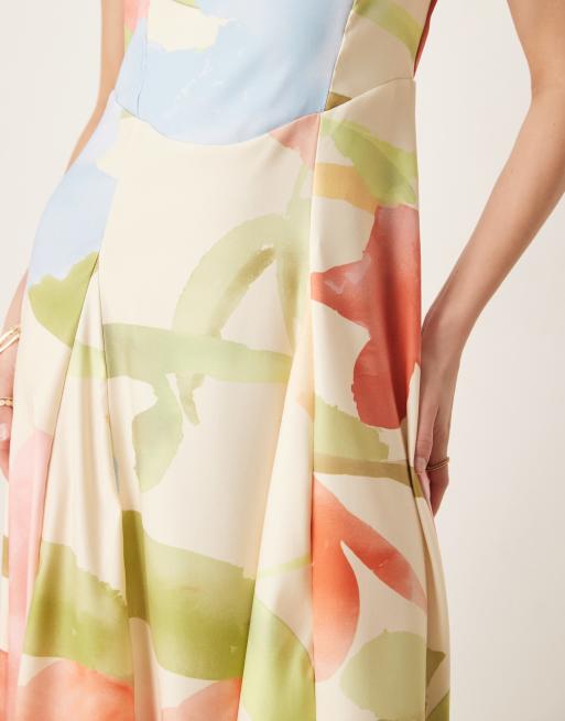 ASOS DESIGN - Ærmeløs midikjole med korset-talje og lyst blomstermønster, 3 af 4