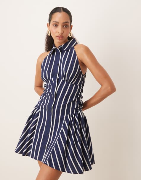 ASOS DESIGN - Ærmeløs skjorte-minikjole med blå og hvide striber - view 1