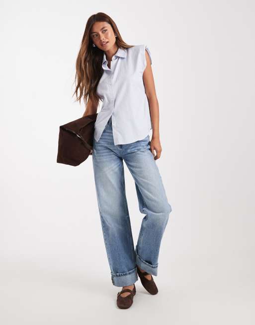 ASOS DESIGN - Ærmeløs stribet skjorte med skulderpuder og samlet talje, 3 af 4