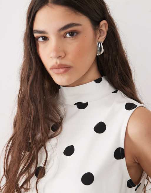 ASOS DESIGN ærmeløs top med høj hals i stor monoprikket print, 3 af 4