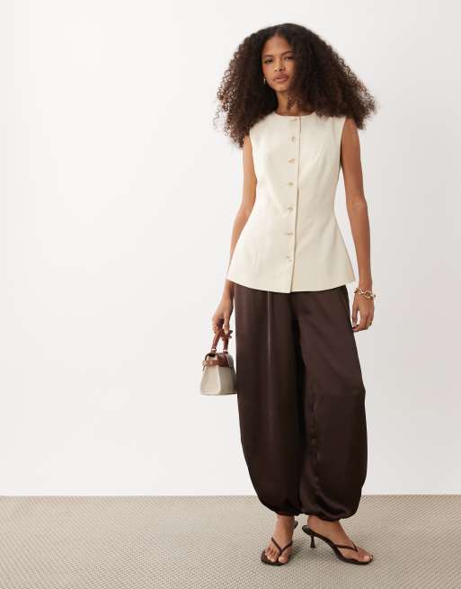 ASOS DESIGN - Ærmeløs top med knapper i hørblanding, 3 af 4