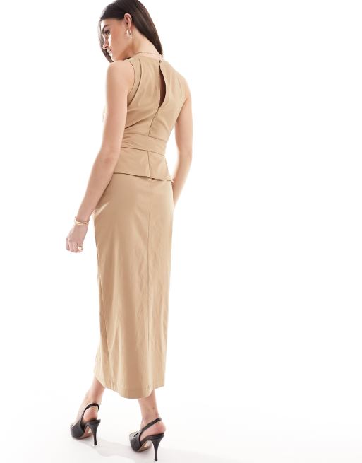 ASOS DESIGN - Ærmeløs trench-midikjole med spændedetalje i beige, 4 af 4