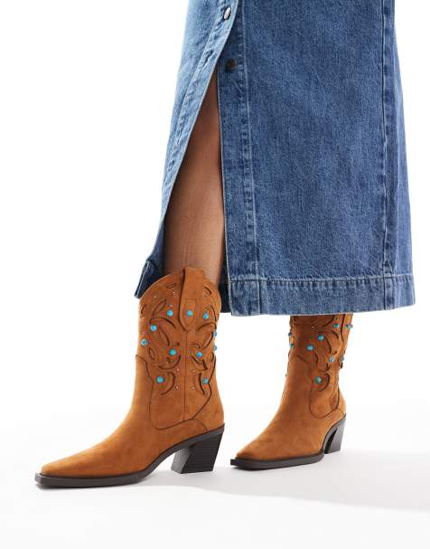 ASOS DESIGN - Roan - Stivaletti western color cuoio con tacco e pietre - view 1