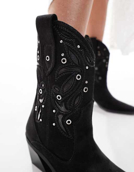 ASOS DESIGN Roan western heeled boots with stones in black, 3 of 4