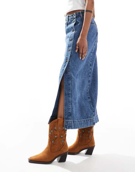 ASOS DESIGN Roan western heeled boots with stones in tan