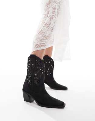 ASOS DESIGN - Roan - Westernstiefel in Schwarz mit Verzierung und Absatz
