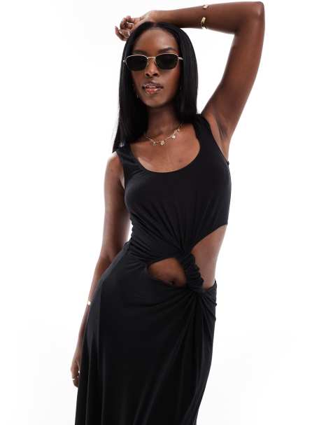 ASOS DESIGN - Robe à ourlet asymétrique avec découpe et détail torsadé - Noir - view 1