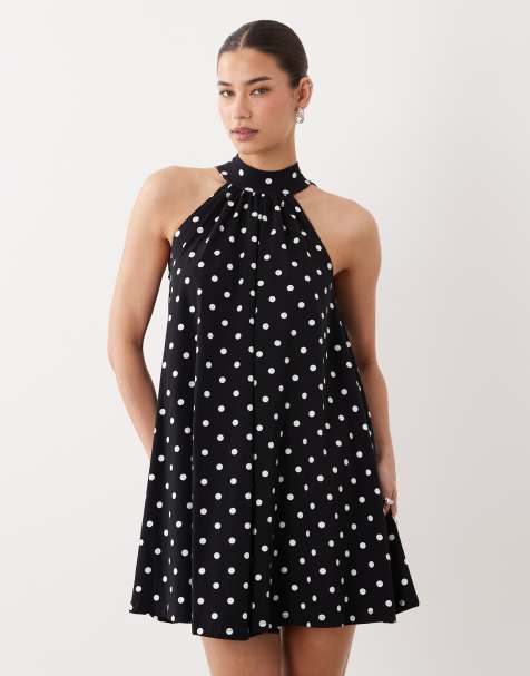 ASOS DESIGN - Robe à pois courte avec détail nœud - Noir et blanc - view 1