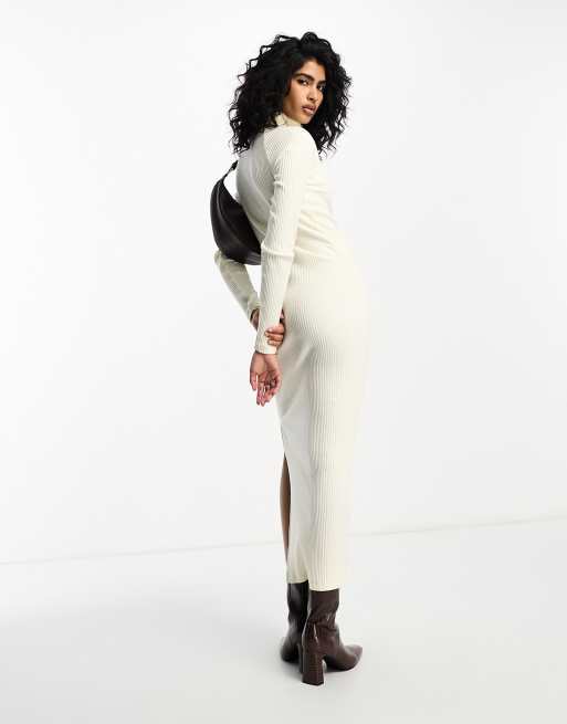 ASOS DESIGN Robe ajust e mi longue c tel e ultra douce manches longues et d tail ras de cou Blanc hiver