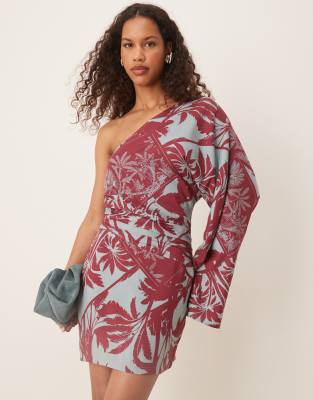 Robe asymétrique courte à imprimé palmiers-Multicolore 34