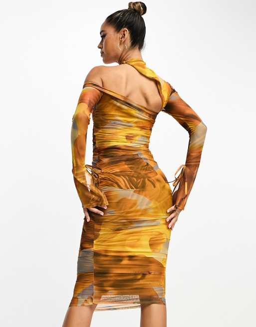 ASOS DESIGN - Robe asymétrique mi-longue à fronces en tulle imprimé tacheté, 4 de 4