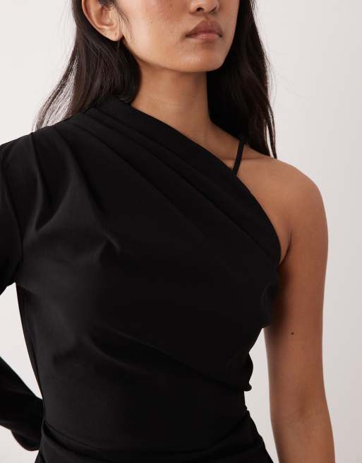 ASOS DESIGN - Robe asymétrique mi-longue effet drapé - Noir, 3 de 4