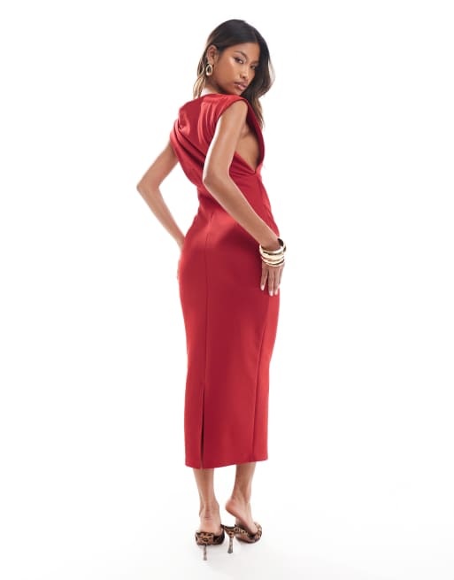 ASOS DESIGN Robe asymetrique mi longue et minimaliste a col montant Rouge