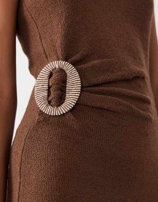 ASOS DESIGN - Robe avec détail métallique en raphia flammé - Chocolat, 3 de 4