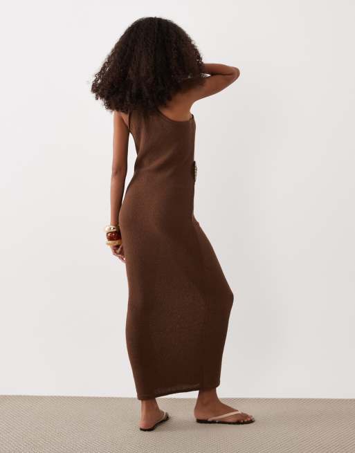 ASOS DESIGN - Robe avec détail métallique en raphia flammé - Chocolat, 4 de 4