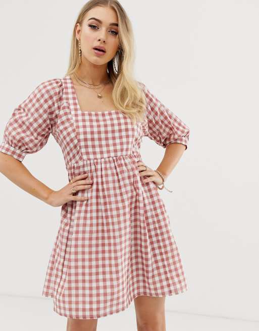 ASOS Design Robe babydoll courte à carreaux vichy ASOS