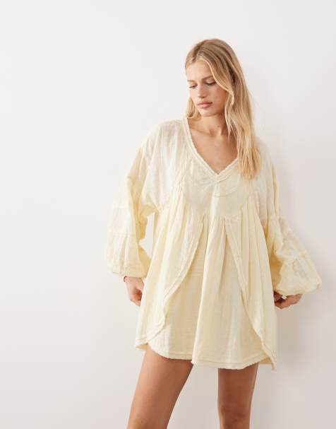 ASOS DESIGN - Robe babydoll courte à col V - Citron délavé - view 1