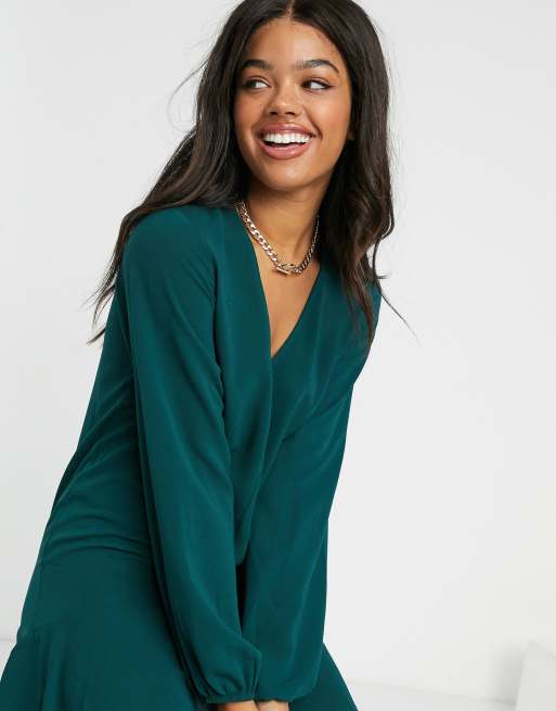 ASOS DESIGN - Robe babydoll courte à encolure en V - Vert forêt, 3 de 4