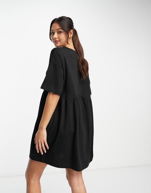 ASOS DESIGN Robe babydoll courte manches courtes et coutures apparentes Noir