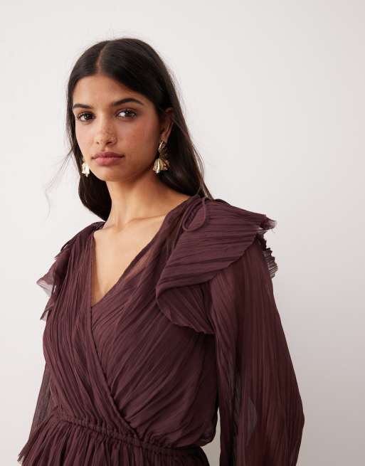 ASOS DESIGN - Robe babydoll courte avec col V à volants - Mûre, 4 de 4