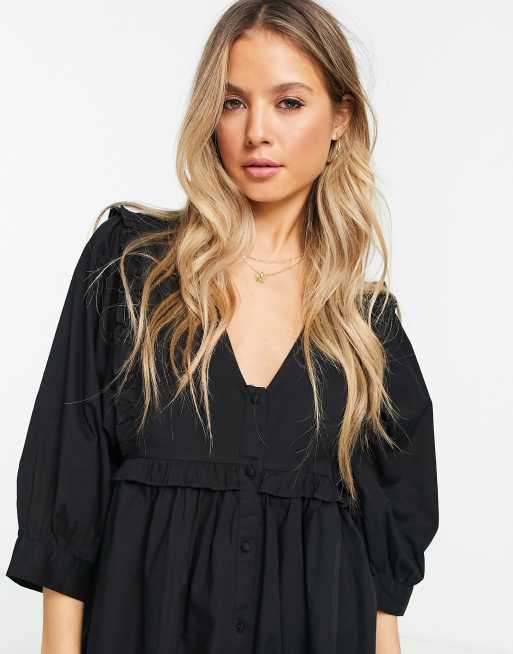 ASOS DESIGN Robe babydoll courte boutonn e en coton col V