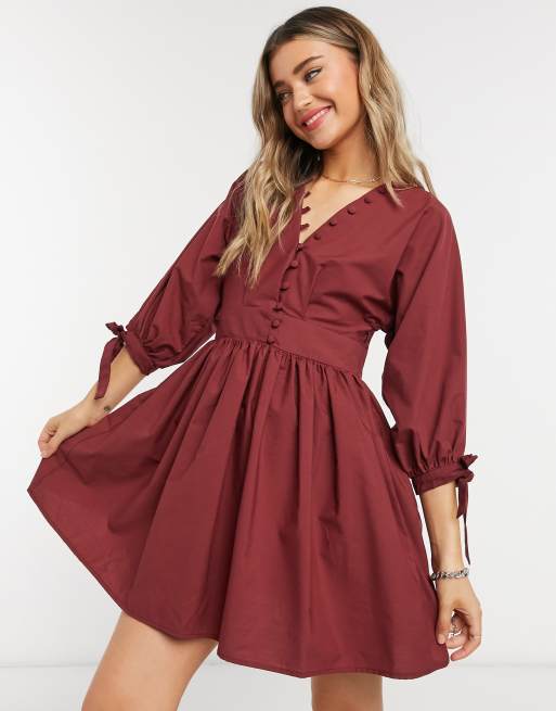 ASOS DESIGN Robe babydoll courte boutonnée en popeline de coton avec
