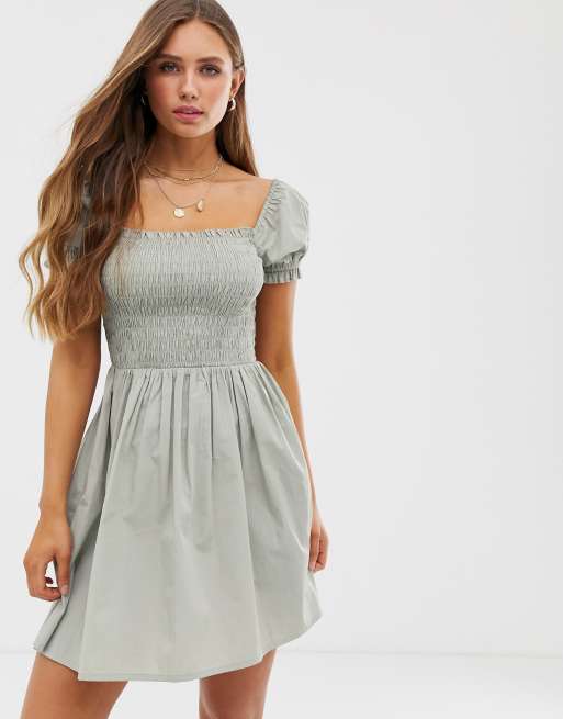 ASOS DESIGN Robe babydoll courte en coton avec corsage froncé à