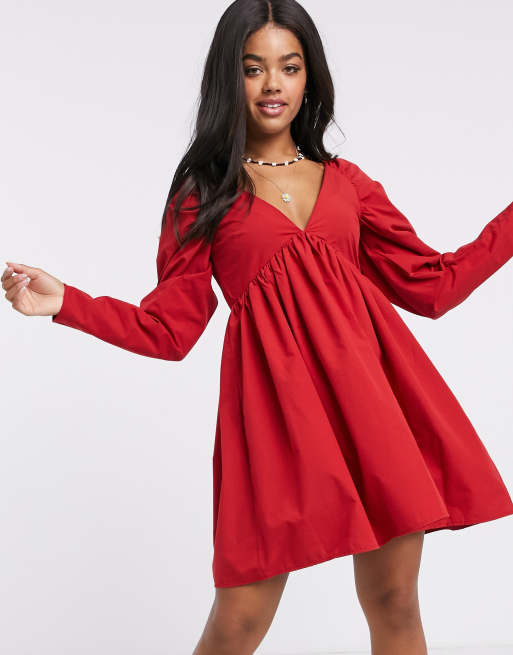 ASOS DESIGN Robe babydoll courte en coton Rouge