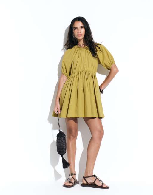 ASOS DESIGN - Robe babydoll courte en popeline avec liens - Fauve, 2 de 4