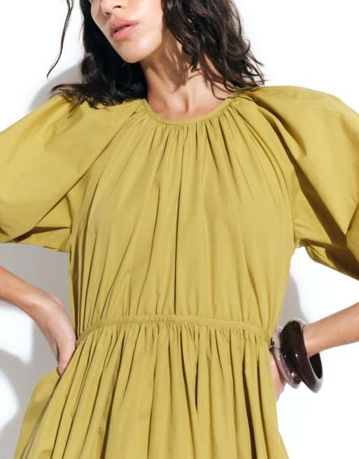 ASOS DESIGN - Robe babydoll courte en popeline avec liens - Fauve, 3 de 4