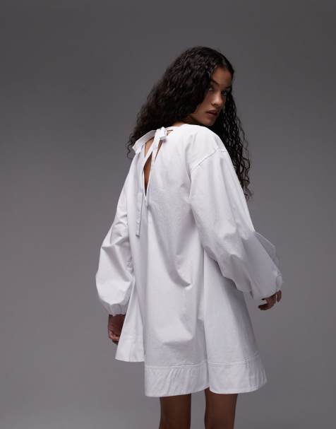 ASOS DESIGN - Robe babydoll courte en popeline - Blanc - view 1