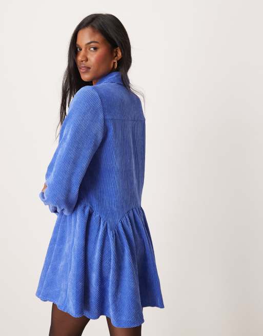 ASOS DESIGN - Robe babydoll courte en velours côtelé avec ourlet à basque - Bleu, 2 de 4