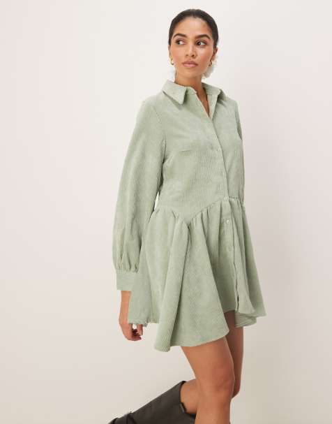 ASOS DESIGN - Robe babydoll mi-longue festonnée en coton à manches