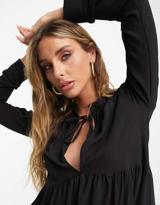 ASOS DESIGN Robe babydoll courte tag e col p querette Noir
