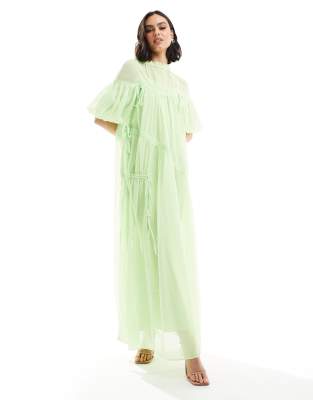 ASOS DESIGN - Robe babydoll longue et oversize avec fronces nouées - Vert