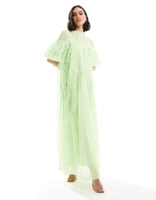 FhyzicsShops DESIGN - Robe babydoll longue et oversize avec fronces nouées - Vert