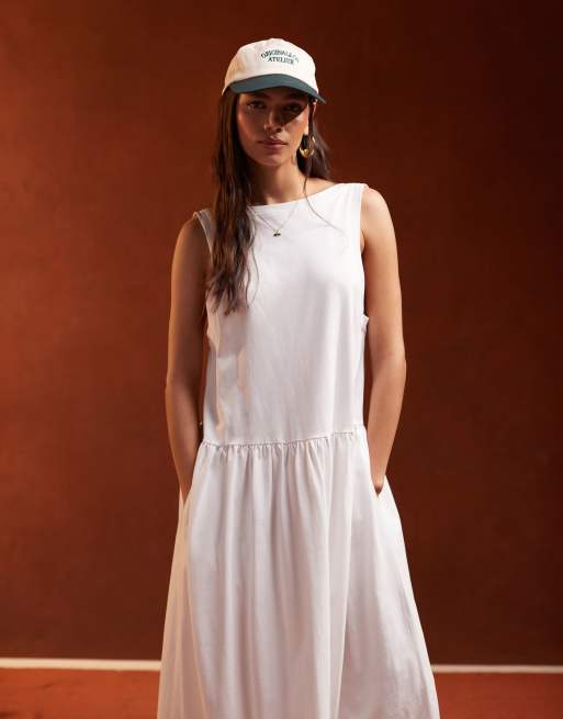 ASOS DESIGN - Robe babydoll longue sans manches à dos échancré et poches - Blanc optique, 4 de 5