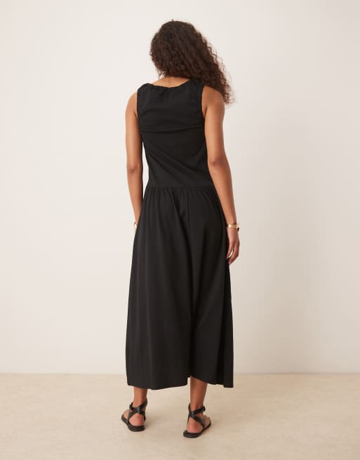 ASOS DESIGN - Robe babydoll mi-longue à fronces et encolure dégagée - Noir, 4 de 4