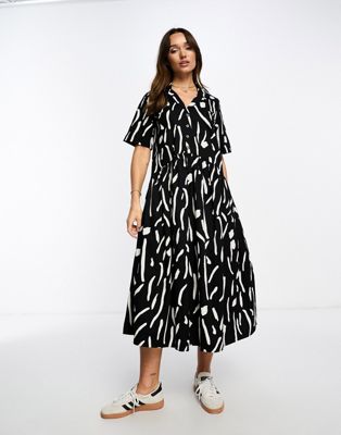 ASOS DESIGN twill collared button midi smock dress in mono blur print - ASOS Price Checker