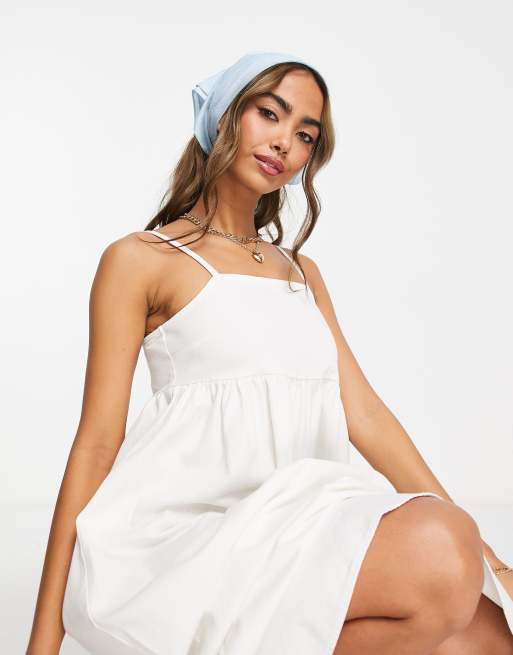 ASOS DESIGN - Robe babydoll mi-longue en denim doux - Blanc, 3 de 4