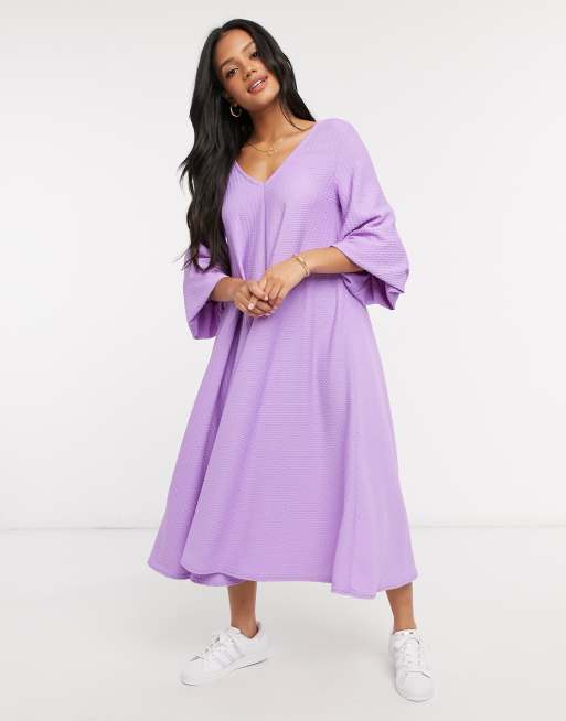 ASOS DESIGN Robe babydoll mi longue col V Violet