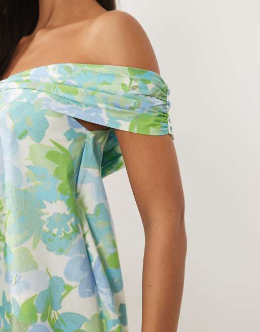 ASOS DESIGN - Robe bandeau courte à imprimé fleuri et épaules dénudées - Vert, 4 de 4